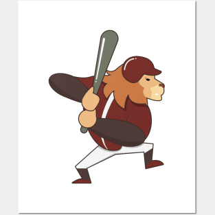 Lion at Baseball with Baseball bat Posters and Art